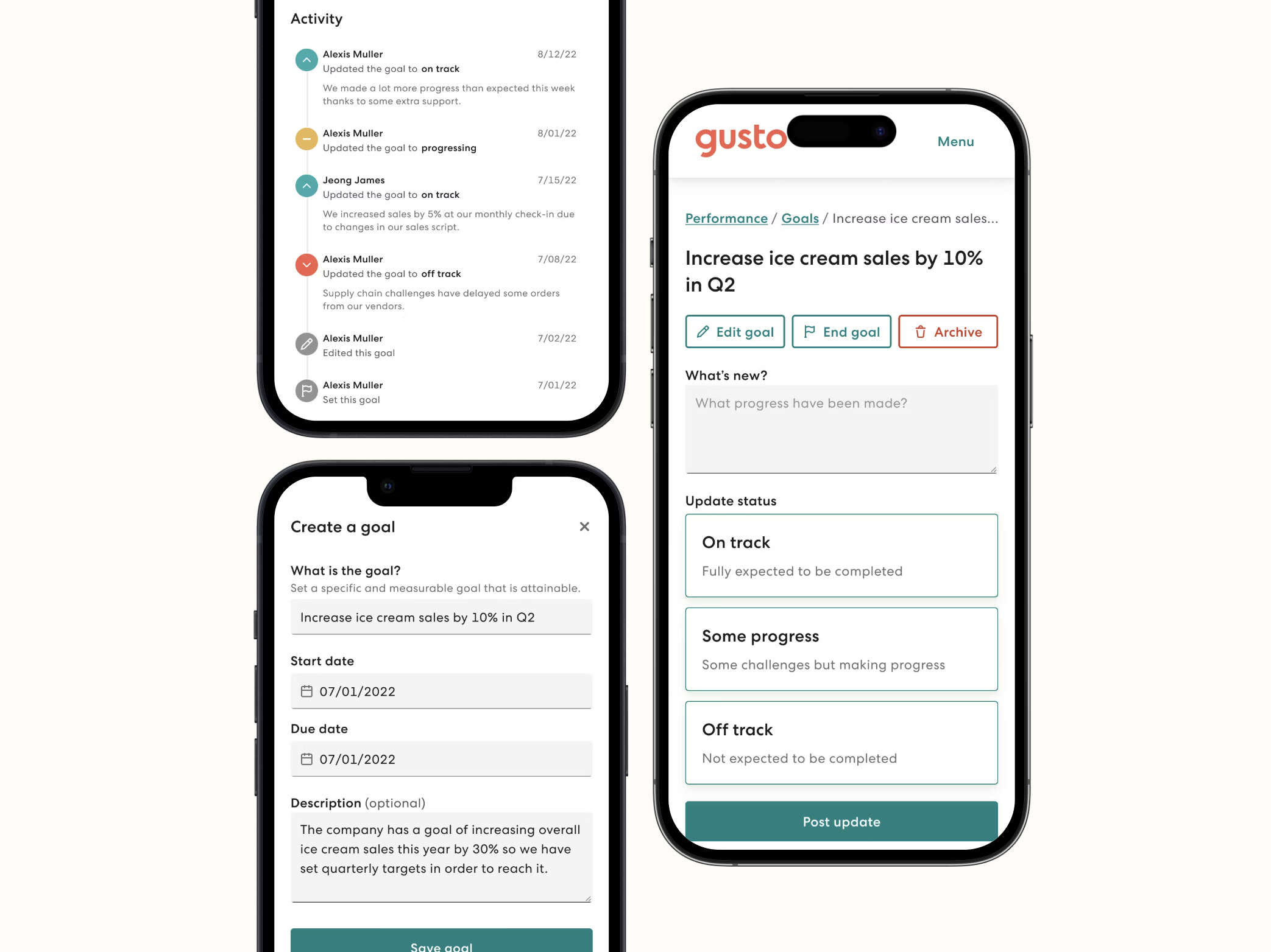 Gusto Goals interface